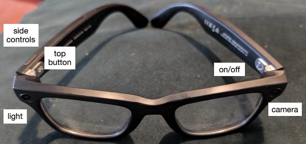 Meta Ray-Ban glasses withh key features marked.